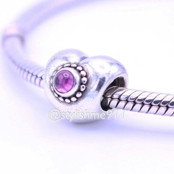 Authentic PANDORA Treasured Heart Charm with Pink Rhodolite - Picture 3 of 11